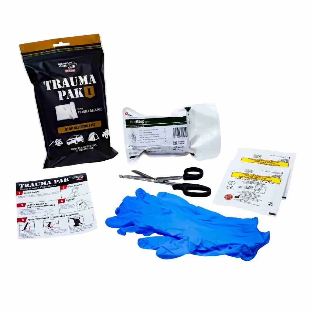 Adventure Medical Kits Trauma Pak 1 First Aid Kit for Wound Dressing [Less Than 5 oz, Waterproof, EMT Shears]