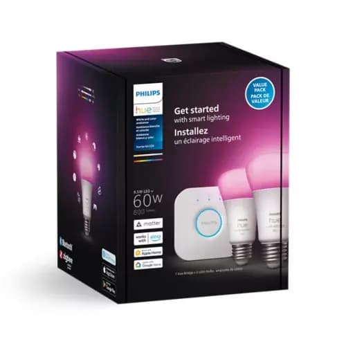 Philips Hue Starter kit: 2 E26 smart bulbs (60 W) [046677562915, 62x112, White]