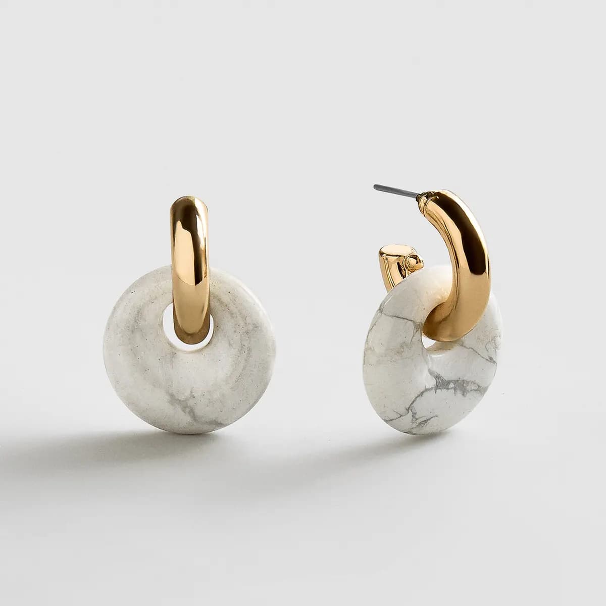 BaubleBar Shea Semi-Precious Drop Earrings - Howlite [Thick gold huggie with a semi-precious charm, Semi-precious howlite to inspire tranquility, Lightweight and comfortable for ev