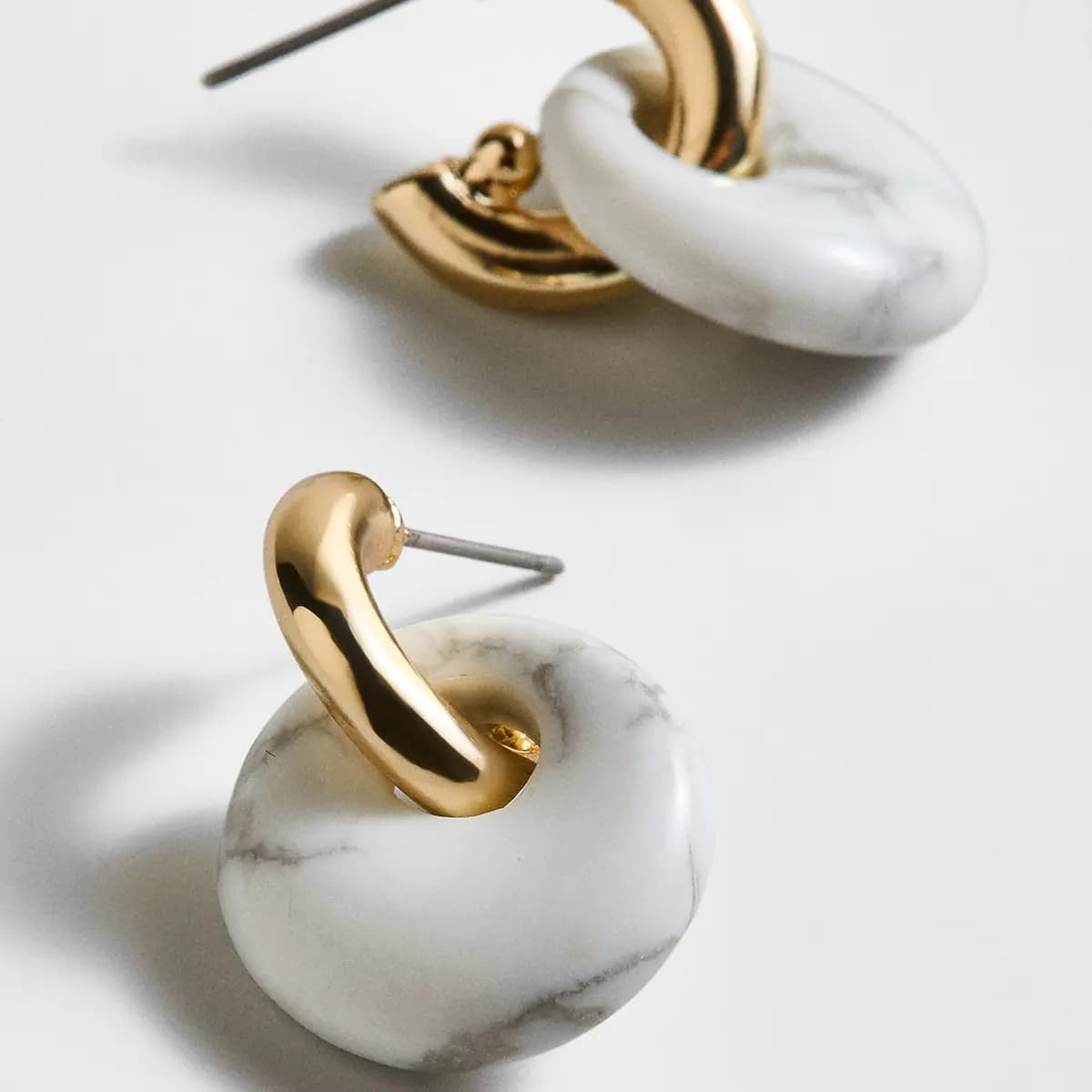 BaubleBar Shea Semi-Precious Drop Earrings - Howlite [Thick gold huggie with a semi-precious charm, Semi-precious howlite to inspire tranquility, Lightweight and comfortable for ev