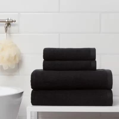 Room Essentials 4pk Antimicrobial Assorted Bath and Hand Towel Set Black - Room Essentialsâ„¢: Cotton Terry, Midweight GSM [Midweight (450-550 GSM), 100% Cotton, Assorted Bath Towe