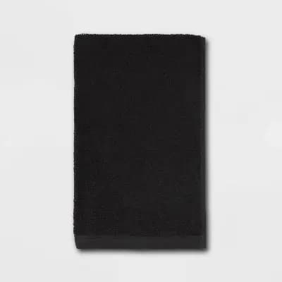 Room Essentials 4pk Antimicrobial Assorted Bath and Hand Towel Set Black - Room Essentialsâ„¢: Cotton Terry, Midweight GSM [Midweight (450-550 GSM), 100% Cotton, Assorted Bath Towe