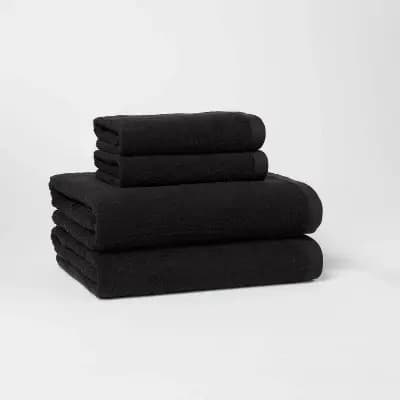 Room Essentials 4pk Antimicrobial Assorted Bath and Hand Towel Set Black - Room Essentialsâ„¢: Cotton Terry, Midweight GSM [Midweight (450-550 GSM), 100% Cotton, Assorted Bath Towe