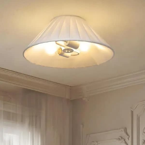 PAUMAN 15.74" 2-Light Fabric Flush Mount Ceiling Light Fixture, FS-260033 [Dimmable Capability: Dimmable, Exterior Fixture Type: Flush Mount, Features: Switch Controlled]