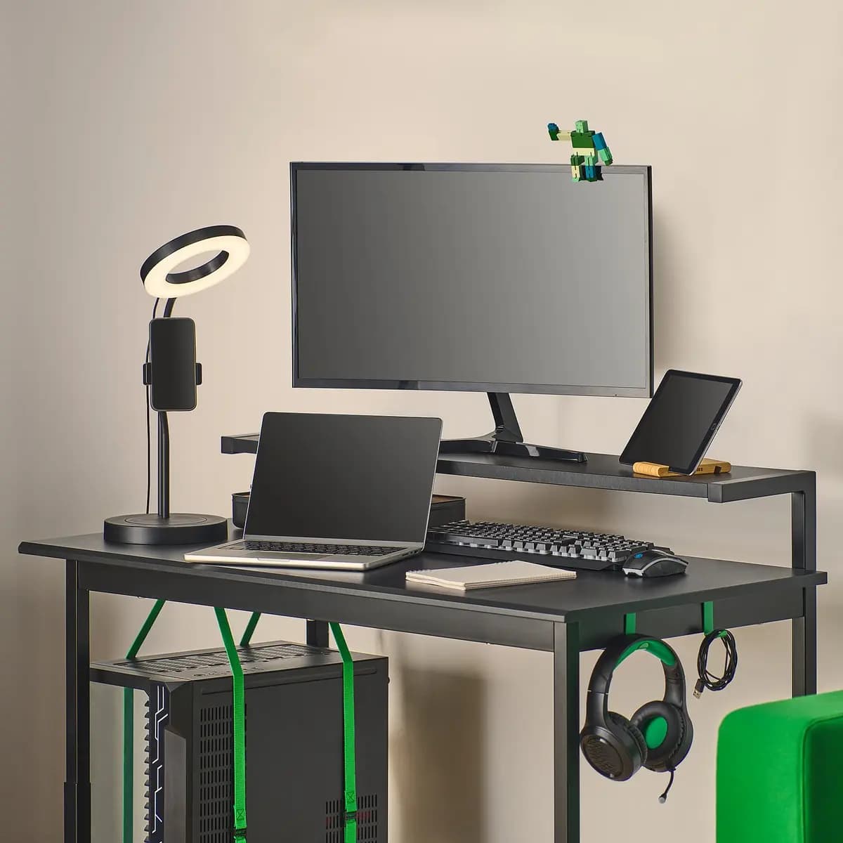 IKEA UTVISNING Gaming desk with shelf, black [Width 47 1/4 ", Depth 23 5/8 ", Max. height 36 1/4 "]