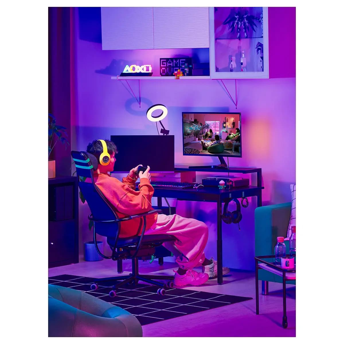 IKEA UTVISNING Gaming desk with shelf, black [Width 47 1/4 ", Depth 23 5/8 ", Max. height 36 1/4 "]