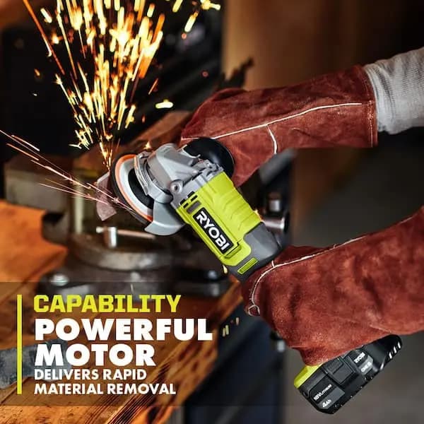 RYOBI ONE+ 18V Cordless 4-1/2 in. Angle Grinder (Tool Only), PCL445B [Amperage (A): 0.0 A, Battery Amp Hours: No Battery, Battery Power Type: Lithium Ion]