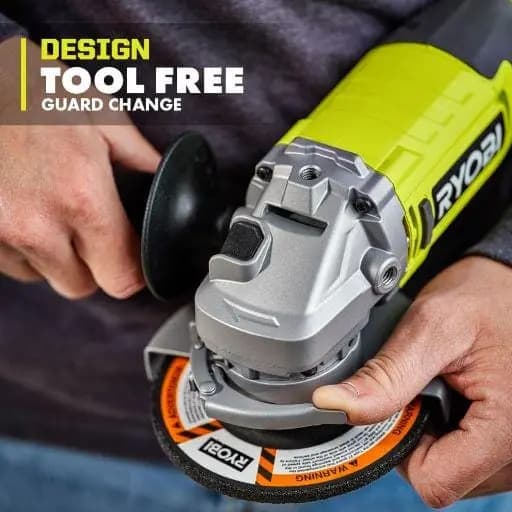 RYOBI ONE+ 18V Cordless 4-1/2 in. Angle Grinder (Tool Only), PCL445B [Amperage (A): 0.0 A, Battery Amp Hours: No Battery, Battery Power Type: Lithium Ion]