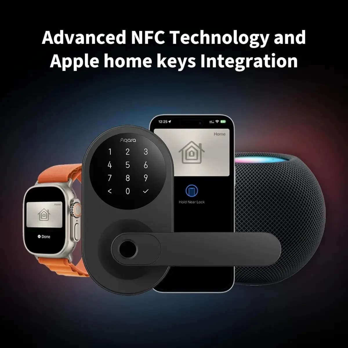 Aqara Smart Lock U300 Black [2290g (5.05 lb), Thread, Bluetooth 5.1, NFC, 140 x 76 x 73.5 mm (5.5 x 2.99 x 2.89 in.)]