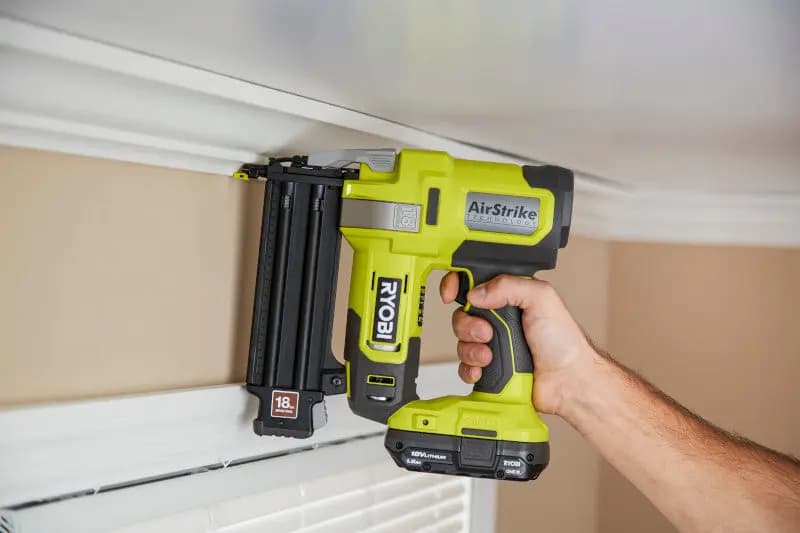 RYOBI 18V ONE+ AirStrike 18GA Brad Nailer [Type of Nails 18GA Brad Nails, Nail Range 5/8" to 2", Fastener Collation Glue Strip]