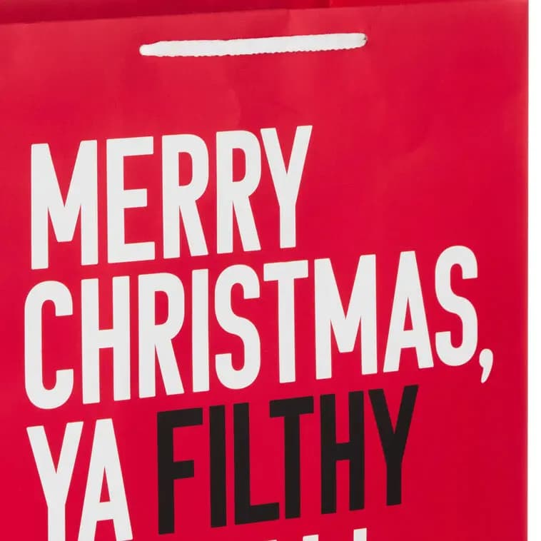 13" Home Alone Funny Quote Large Christmas Gift Bag [Merry Christmas, ya filthy animal!, Bag measures approx. 10.4" W x 13" H, 1, Made with paper sourced from respons]