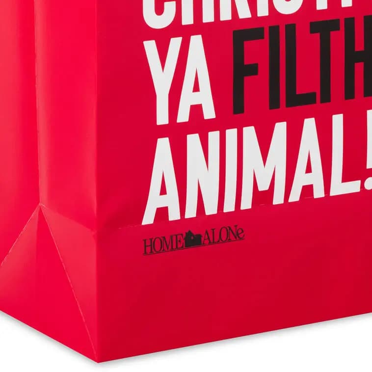 13" Home Alone Funny Quote Large Christmas Gift Bag [Merry Christmas, ya filthy animal!, Bag measures approx. 10.4" W x 13" H, 1, Made with paper sourced from respons]