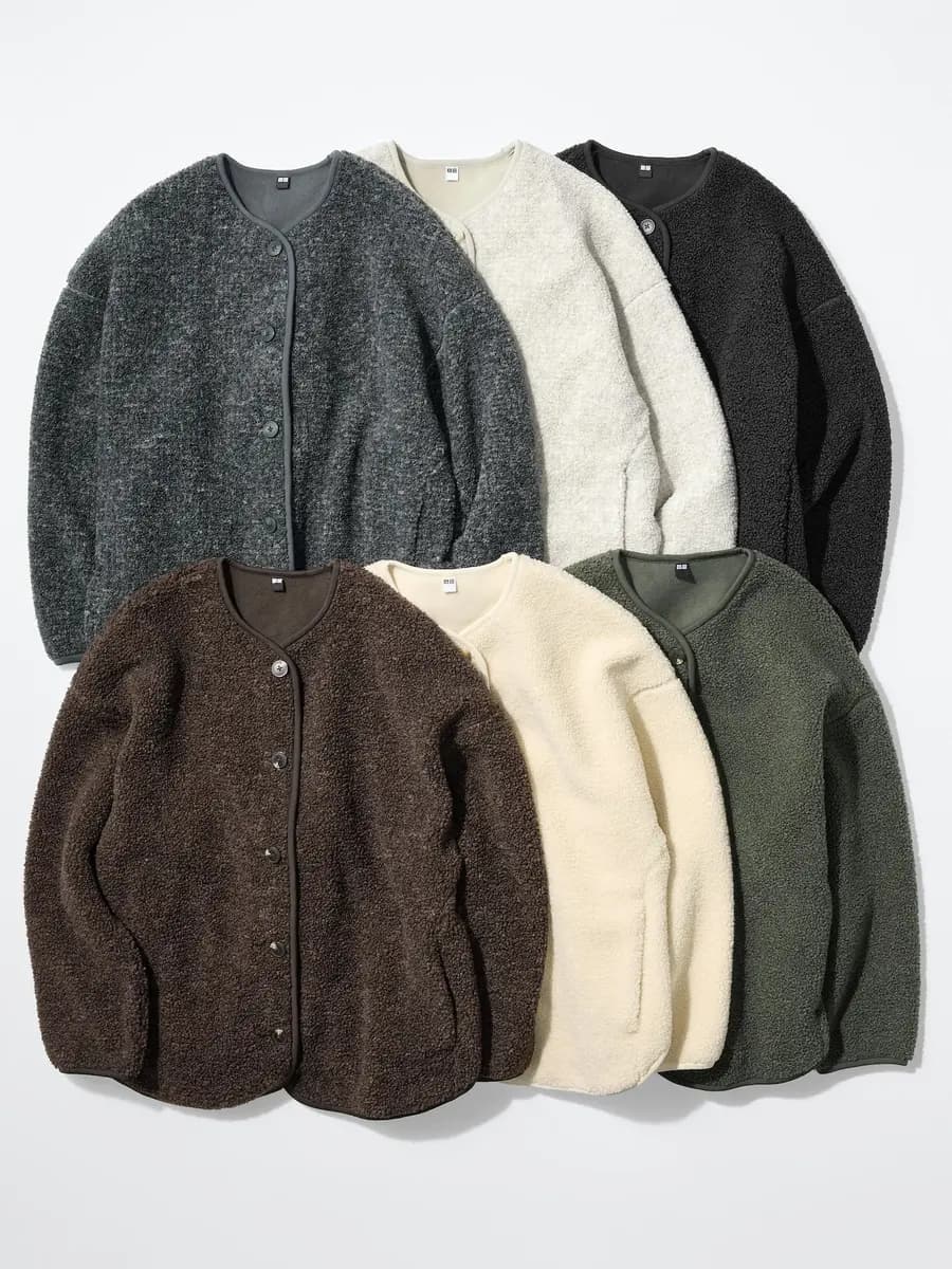 Uniqlo Pile Lined Fleece Relaxed Cardigan Dark Brown [Imported, Machine washable., Binder finish at the cuffs keeps cold air out.]
