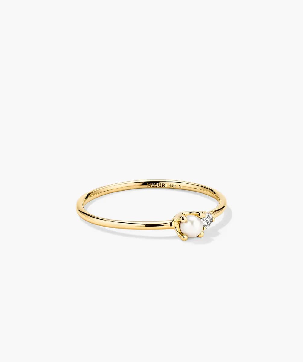 Mejuri Beverly Ring 14k Yellow Gold - Natural Diamond, Pearl [14k Yellow Gold - Natural Diamond, Pearl, Minimum Carat Weight: 0.031 ct, Polish with a soft cloth]