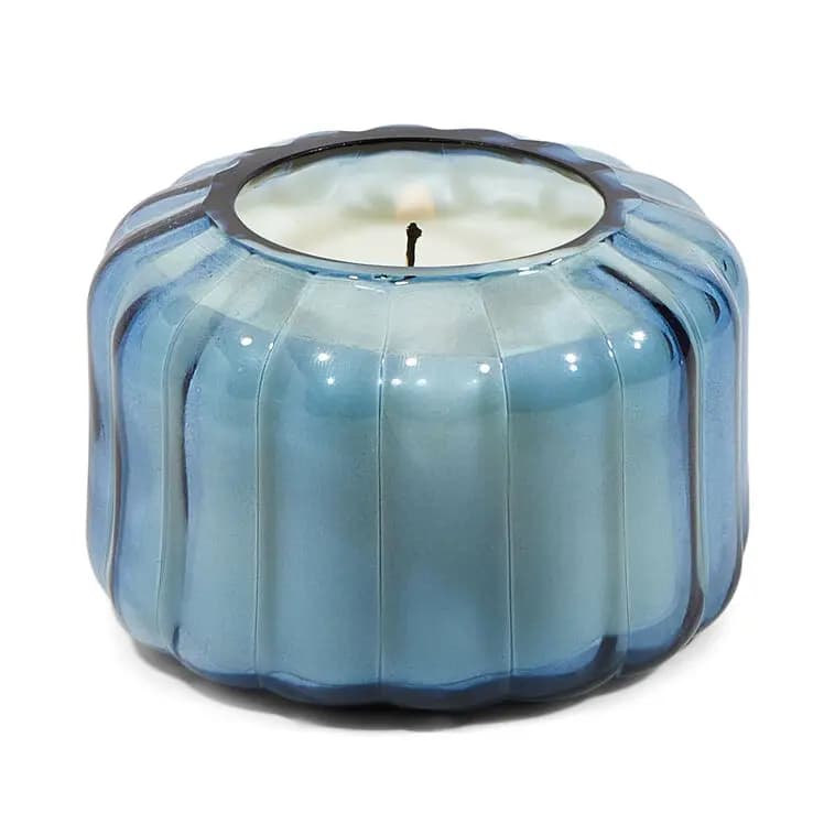 Paddywax Peppered Indigo Scented Candle in Blue Glass Jar, 4.5 oz. [Holds 4.5 oz., Peppered indigoÃ¢â‚¬â€woody, spiced citrus, Soy-blend wax, ribbed glass., RPL0504]