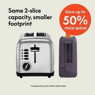 bella Housewares bella 2-Slice Slim Toaster Plum: Metal, 900W, 2-Year Warranty, Spot Clean, 6.85" H, 3.58" D, 14.88" W, 1.98 lbs [900 Watts, Metal, 2.47 Pounds]