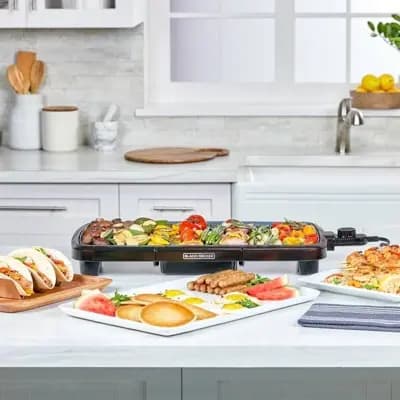 BLACK+DECKER 20" Family-Sized Electric Griddle Black: Nonstick, Tabletop, Temperature Control, 1500W [1500 Watts, Ceramic, Painted]