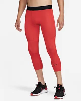 Nike Pro Men's Dri-FIT 3/4-Length Fitness Tights University Red/Black [University Red/Black, Machine wash, Imported]