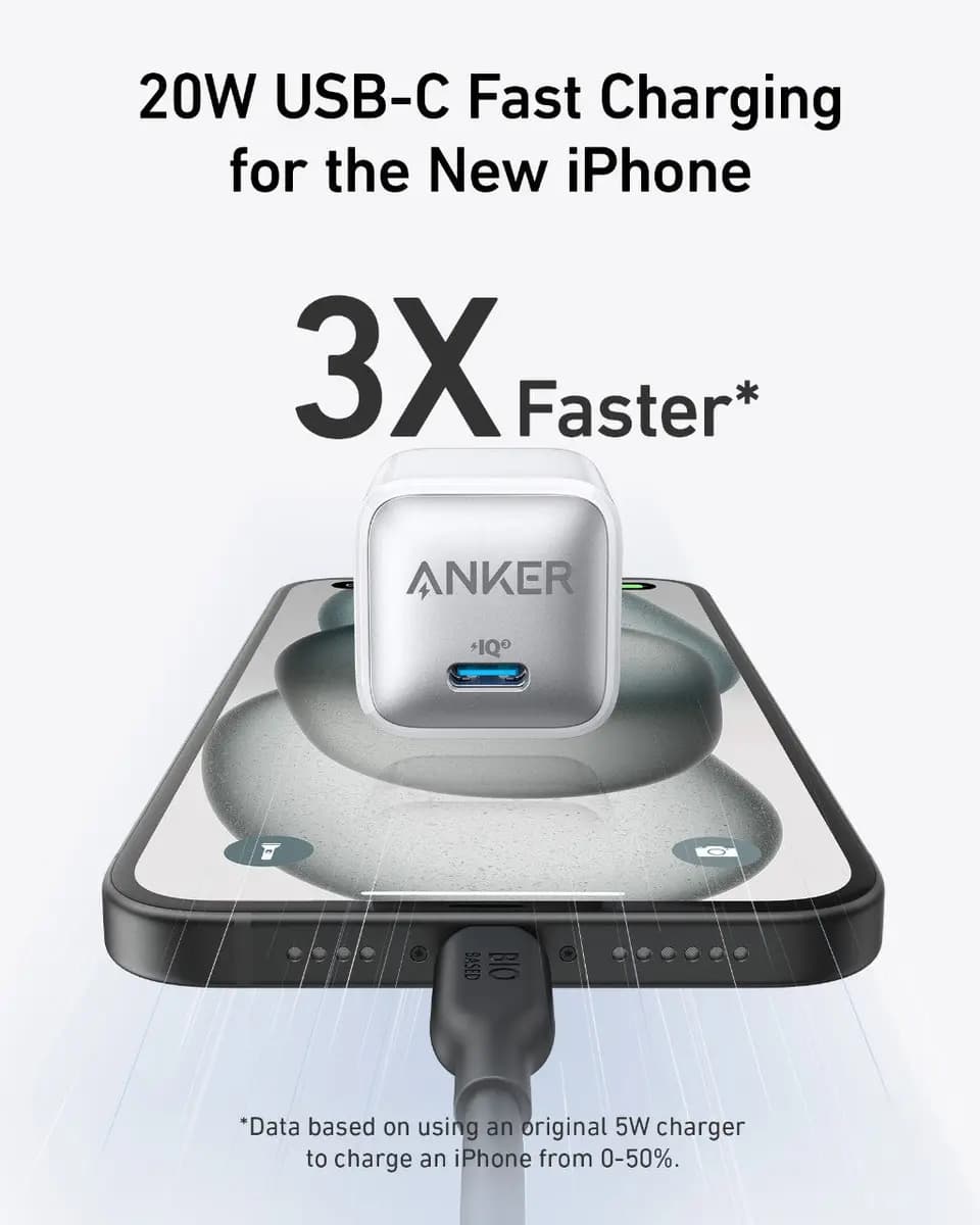 Anker Nano Charger (20W) [USB, 20 watts, 1.16 x 1.16 x 1.18 inches]