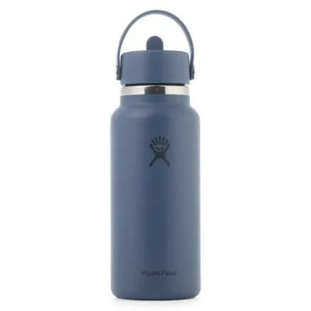 Hydro Flask Wide-Mouth Vacuum Water Bottle with Flex Straw Cap - 32 fl. oz. Harbor Blue [Multisport, 0.9 liters, 32 fluid ounces]