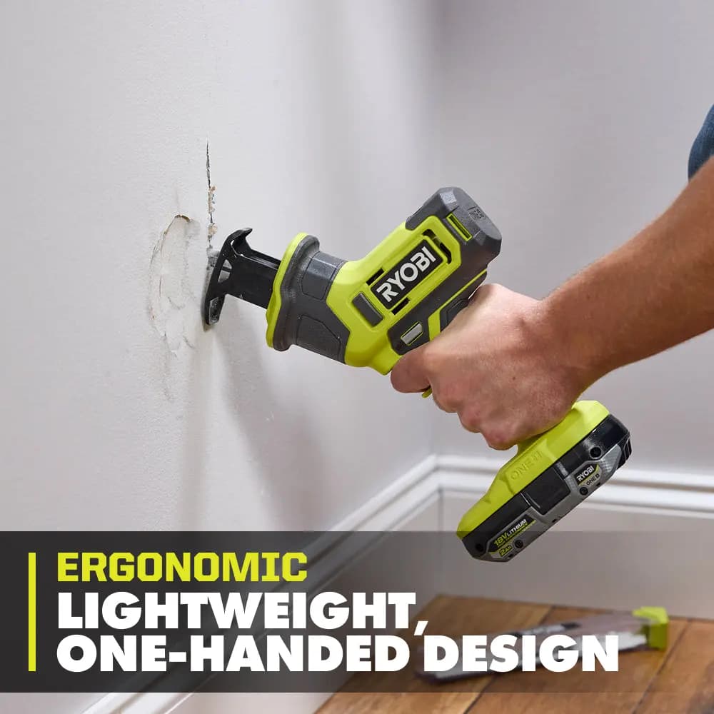 RYOBI 18V ONE+ One-Handed Reciprocating Saw Kit [Fuel Gauge Integrated LEDs, Capacity 2Ah, Voltage 18V]