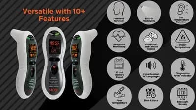 MOBI Ultra Pulse Digital Thermometer Talking Ear and Forehead Temp with Soft Probe Tip for All Ages: Battery Operated, Ambient Temperature Display [.15 Pounds, All Ages, Batteries]