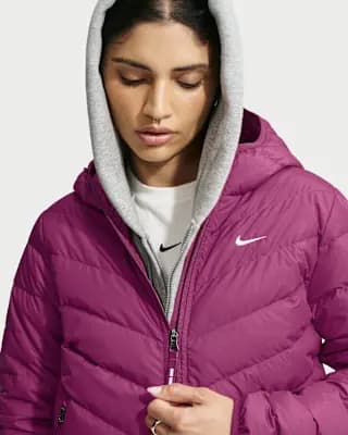 Nike Sportswear Windpuffer Women's Therma-FIT Hooded Down Jacket True Berry/True Berry/Sail [Body/Lining: 100% polyester, Machine wash, XS (0–2)-XXL (20–22)]