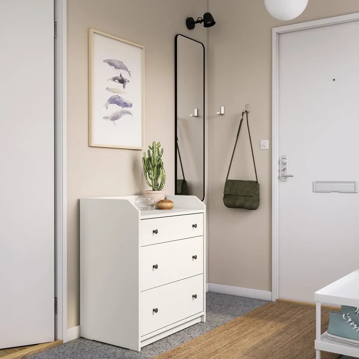 IKEA HAUGA 3-drawer dresser, white [Width 27 1/2 ", Depth 18 1/8 ", Height 33 1/8 "]