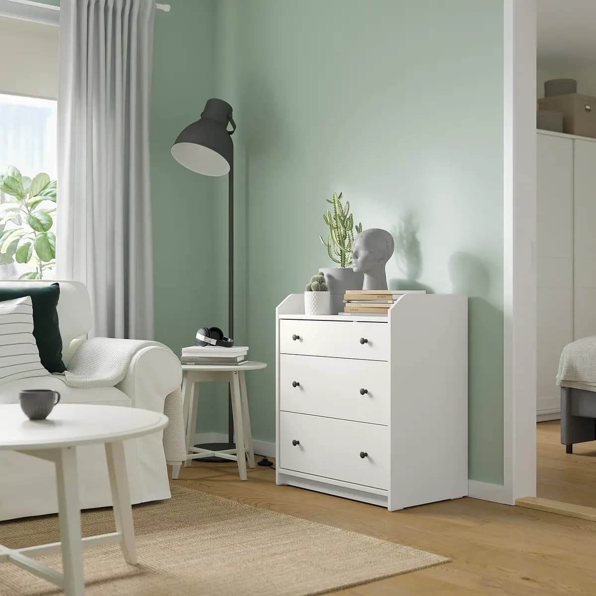 IKEA HAUGA 3-drawer dresser, white [Width 27 1/2 ", Depth 18 1/8 ", Height 33 1/8 "]