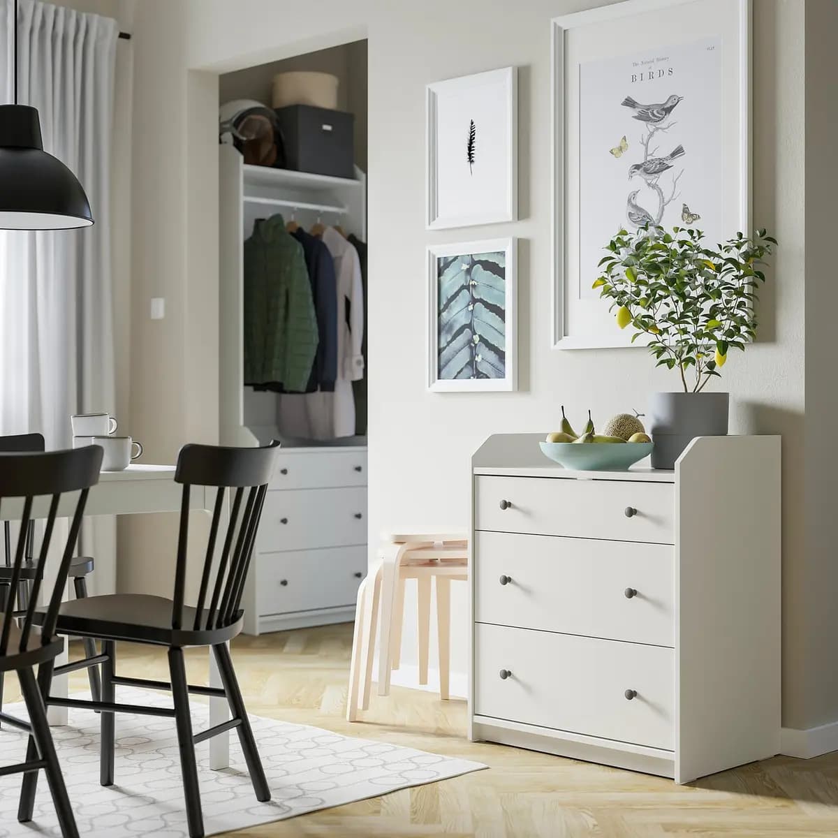 IKEA HAUGA 3-drawer dresser, white [Width 27 1/2 ", Depth 18 1/8 ", Height 33 1/8 "]