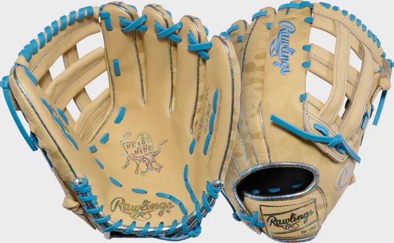 Rawlings Heart of the Hide 12.5-Inch ContoUR Fit Outfield Glove [Conventional, Camel/Columbia Blue, ContoUR Fit]