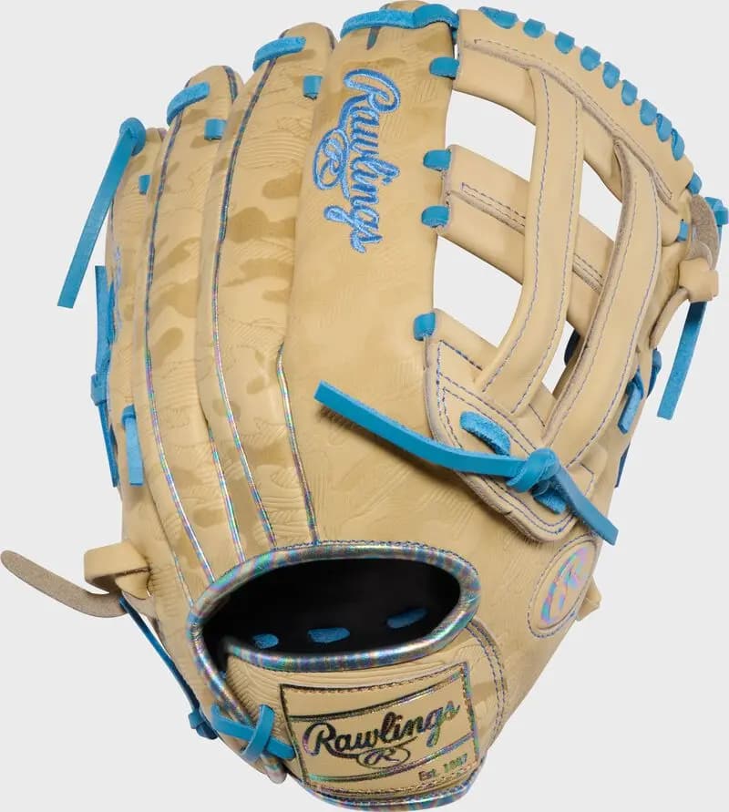 Rawlings Heart of the Hide 12.5-Inch ContoUR Fit Outfield Glove [Conventional, Camel/Columbia Blue, ContoUR Fit]
