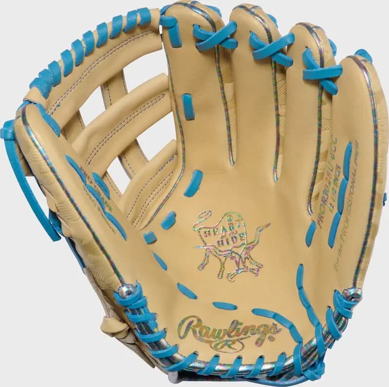 Rawlings Heart of the Hide 12.5-Inch ContoUR Fit Outfield Glove [Conventional, Camel/Columbia Blue, ContoUR Fit]