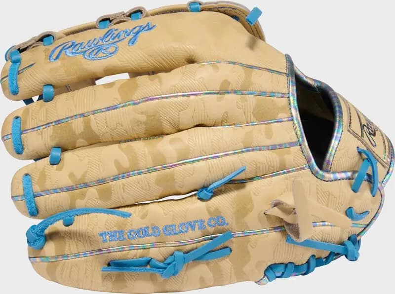 Rawlings Heart of the Hide 12.5-Inch ContoUR Fit Outfield Glove [Conventional, Camel/Columbia Blue, ContoUR Fit]