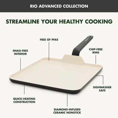 GreenPan Rio Advanced 11" Ceramic Nonstick Griddle Black [2.34 Pounds, Aluminum, Dishwasher-Safe]