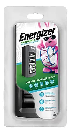 Energizer® Recharge® Universal Battery Charger, For AA/AAA/C/D/9V Batteries [color Green/Silver, Automatic Shutoff Yes, Charge Time (Approx) 3 hr, battery capacity 8 mA]