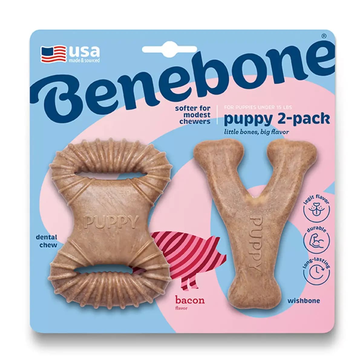 Benebones Benebone Puppy 2 Pack Chew Toys Bacon Flavor Dog Chew Toy [Description and Overview We started with the premise that dogs ex, Product Brand & Name BENEBONE PUPPY 2PK DENT