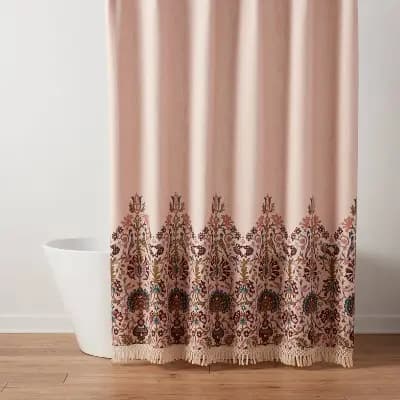 Boho Floral with Fringe Shower Curtain Pink - Threshold™ [72 Inches (H) x 72 Inches (W), 1.92 Pounds, Woven]