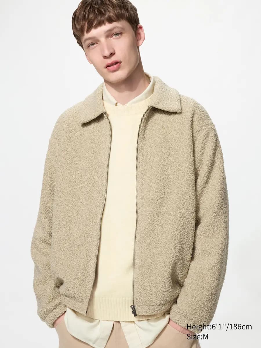 Uniqlo Pile Lined Fleece Blouson Beige [Imported, Versatile regular fit., Made with soft, fluffy fleece.]