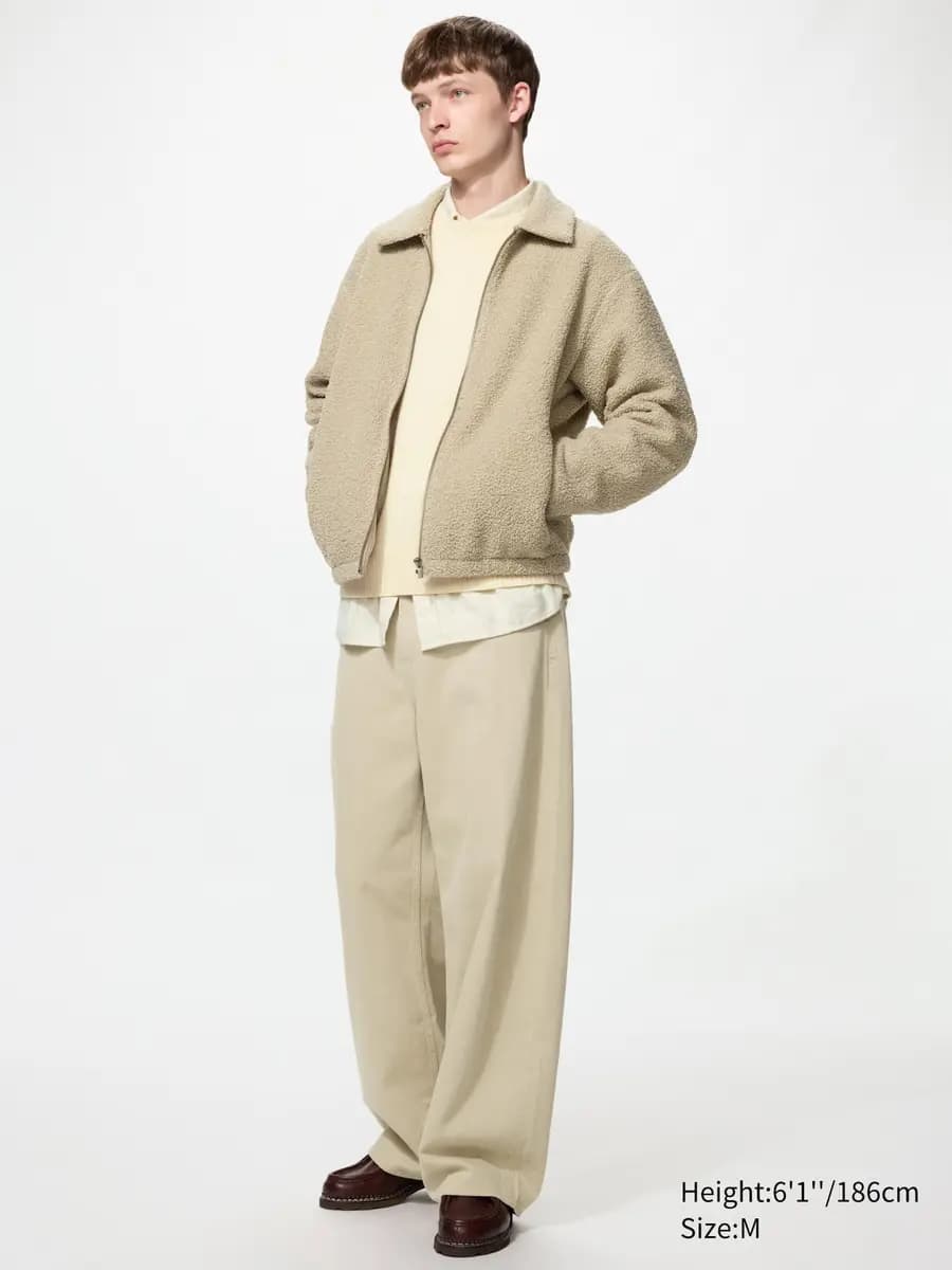 Uniqlo Pile Lined Fleece Blouson Beige [Imported, Versatile regular fit., Made with soft, fluffy fleece.]