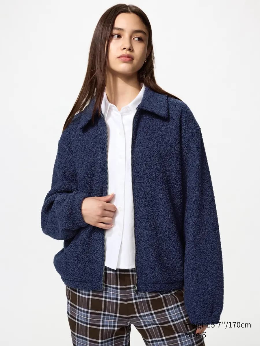 Uniqlo Pile Lined Fleece Blouson Beige [Imported, Versatile regular fit., Made with soft, fluffy fleece.]