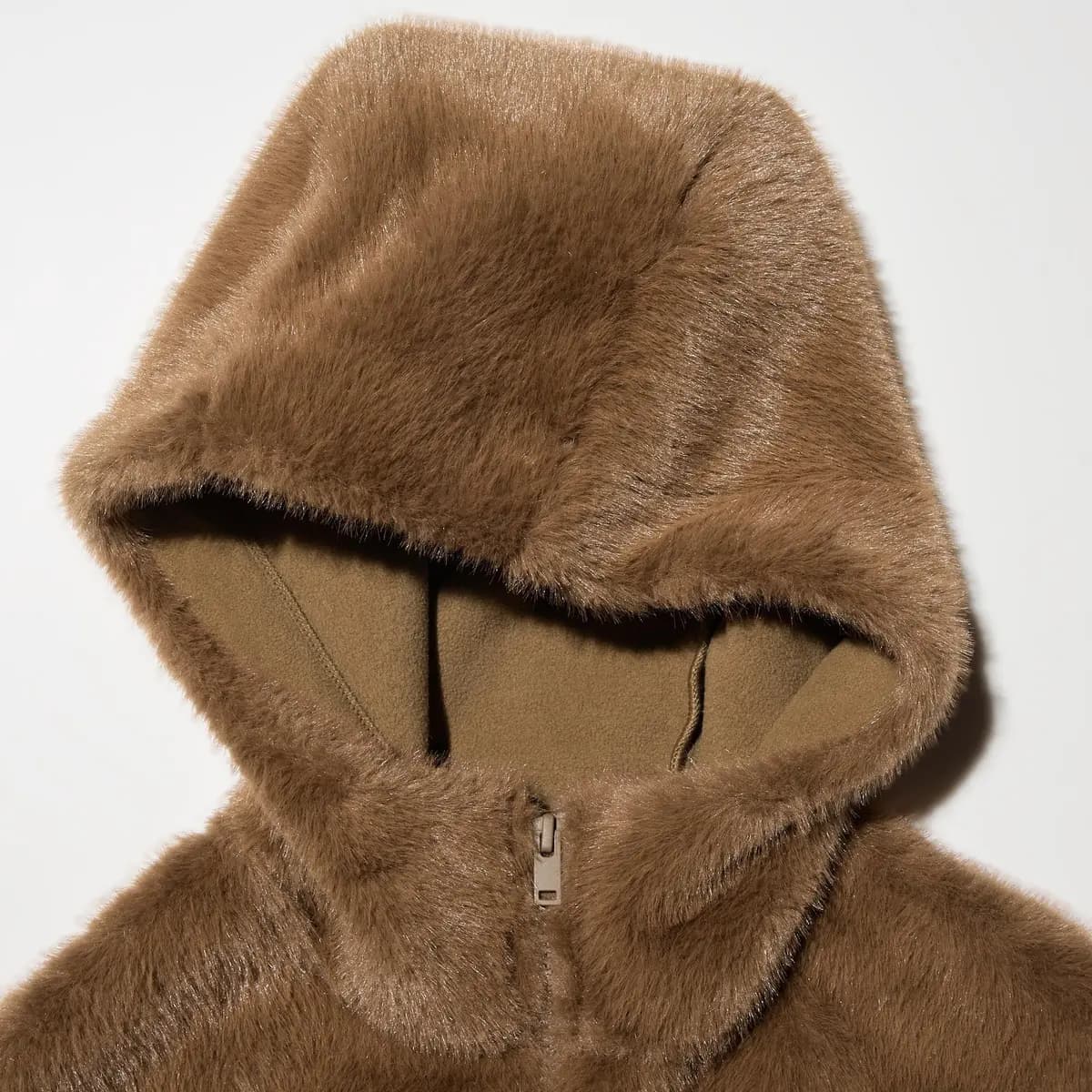 Uniqlo Faux Fur Hooded Jacket Natural [Imported, Well-balanced length., NATURAL]