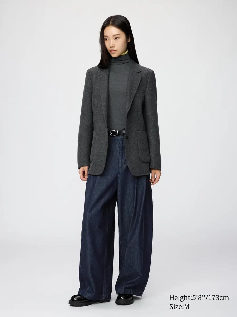 Uniqlo Double Face Tailored Jacket Dark Gray [Imported, Do not wash, Dry clean, A relaxed, easy throw-on layer.]