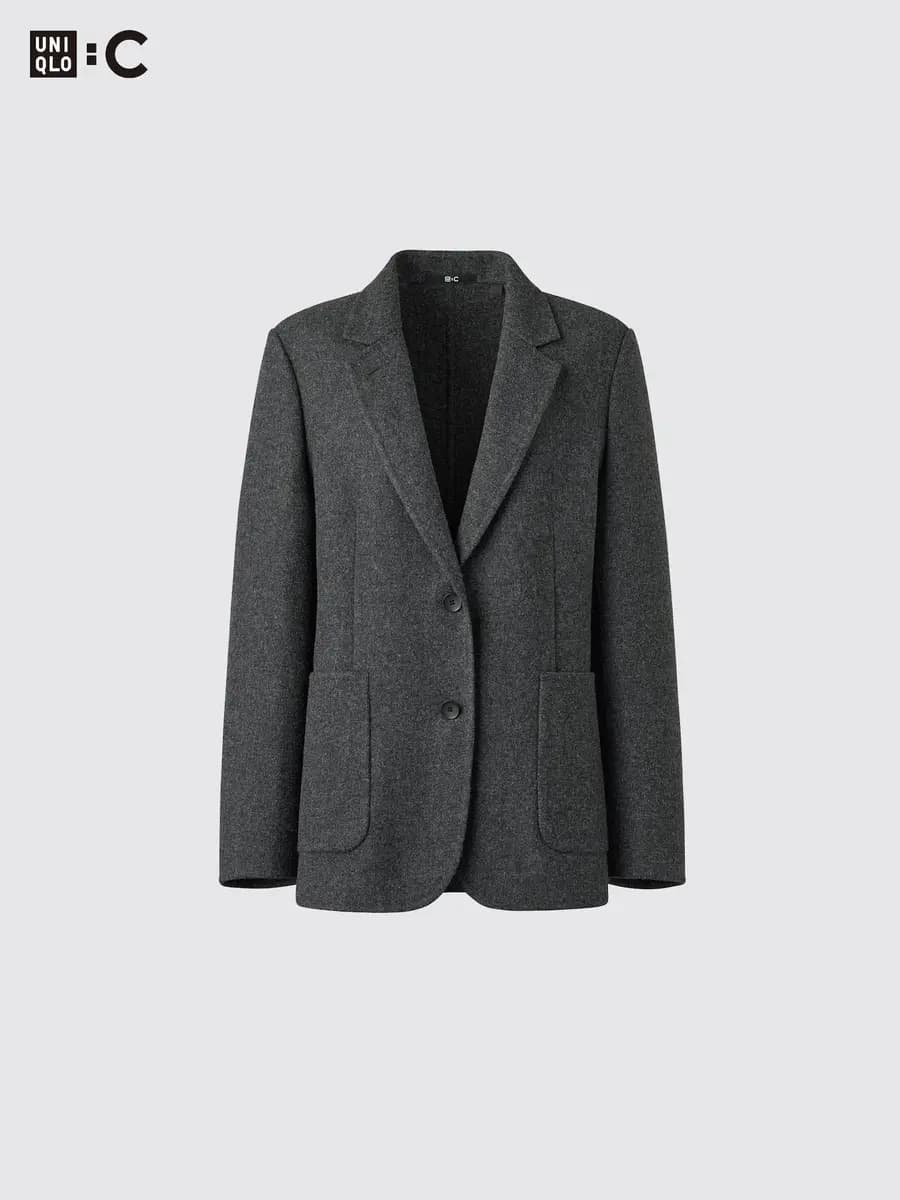 Uniqlo Double Face Tailored Jacket Dark Gray [Imported, Do not wash, Dry clean, A relaxed, easy throw-on layer.]