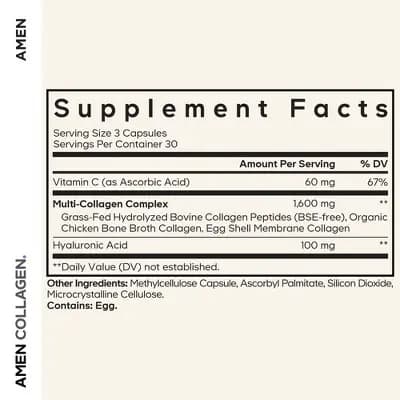 Amen Collagen Peptides 5 Types, Vitamin C, Hyaluronic Acid Capsules - 90ct [18 Years and Up, Capsule, 90]