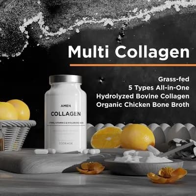 Amen Collagen Peptides 5 Types, Vitamin C, Hyaluronic Acid Capsules - 90ct [18 Years and Up, Capsule, 90]