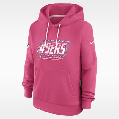 San Francisco 49ers Crucial Catch Standard Issue Women's Nike Dri-FIT NFL Pullover Hoodie Pink [Pink, Hood with drawstring, Front pocket]