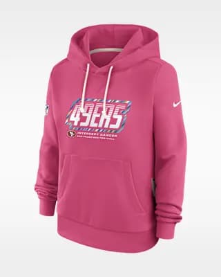 San Francisco 49ers Crucial Catch Standard Issue Women's Nike Dri-FIT NFL Pullover Hoodie Pink [Pink, Hood with drawstring, Front pocket]