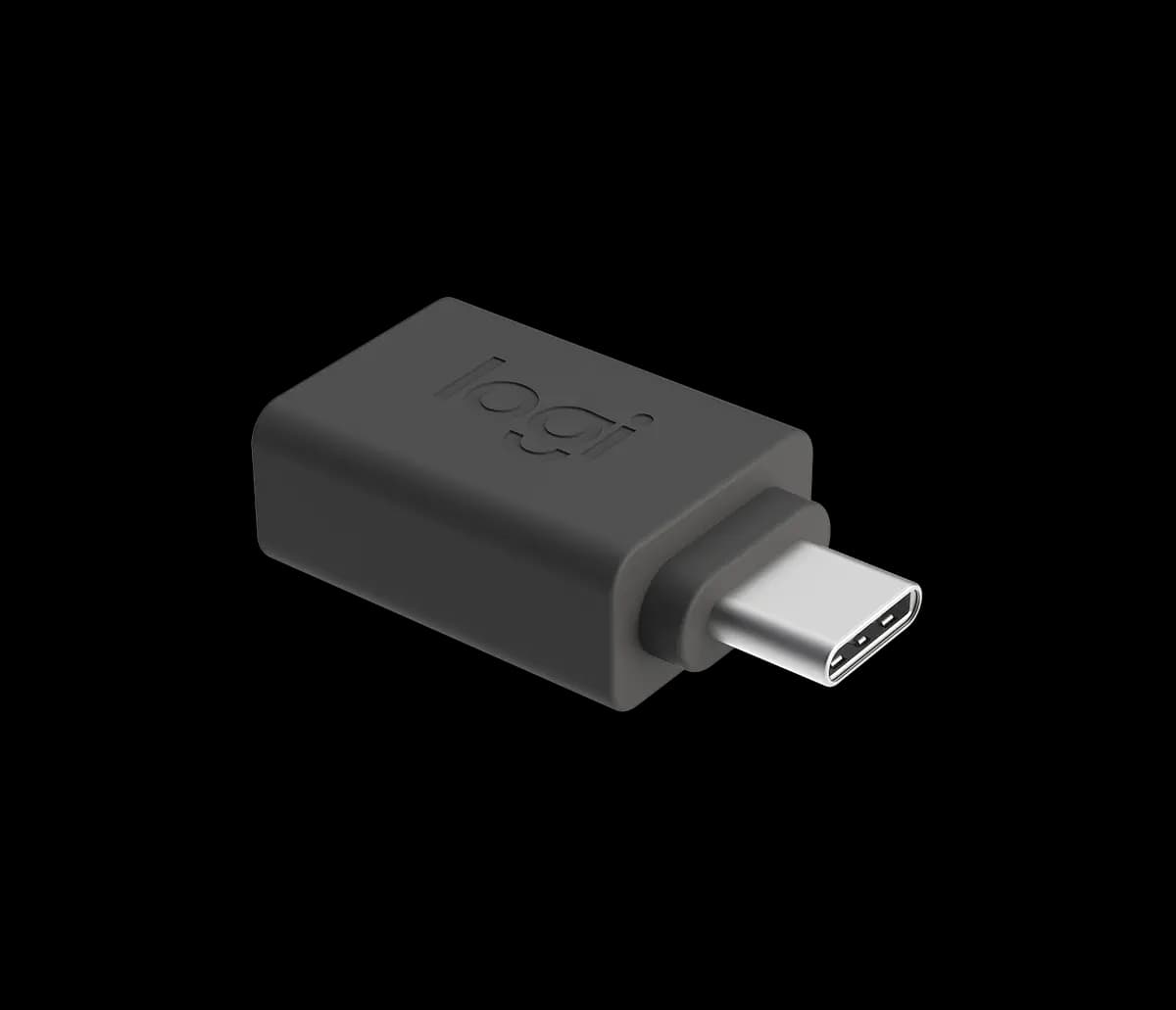 Logitech LOGI USB-C to A ADAPTOR - Graphite [1.08 in (27.5 mm), 0.65 in (16.4 mm), 0.36 in (9.2 mm)]