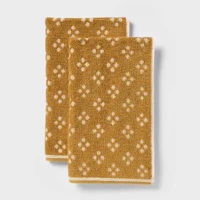 2pk Diamond Harvest Hand Towel Set Gold - Threshold™ [27 Inches (L), 16 Inches (W), Terry, 100% Cotton]